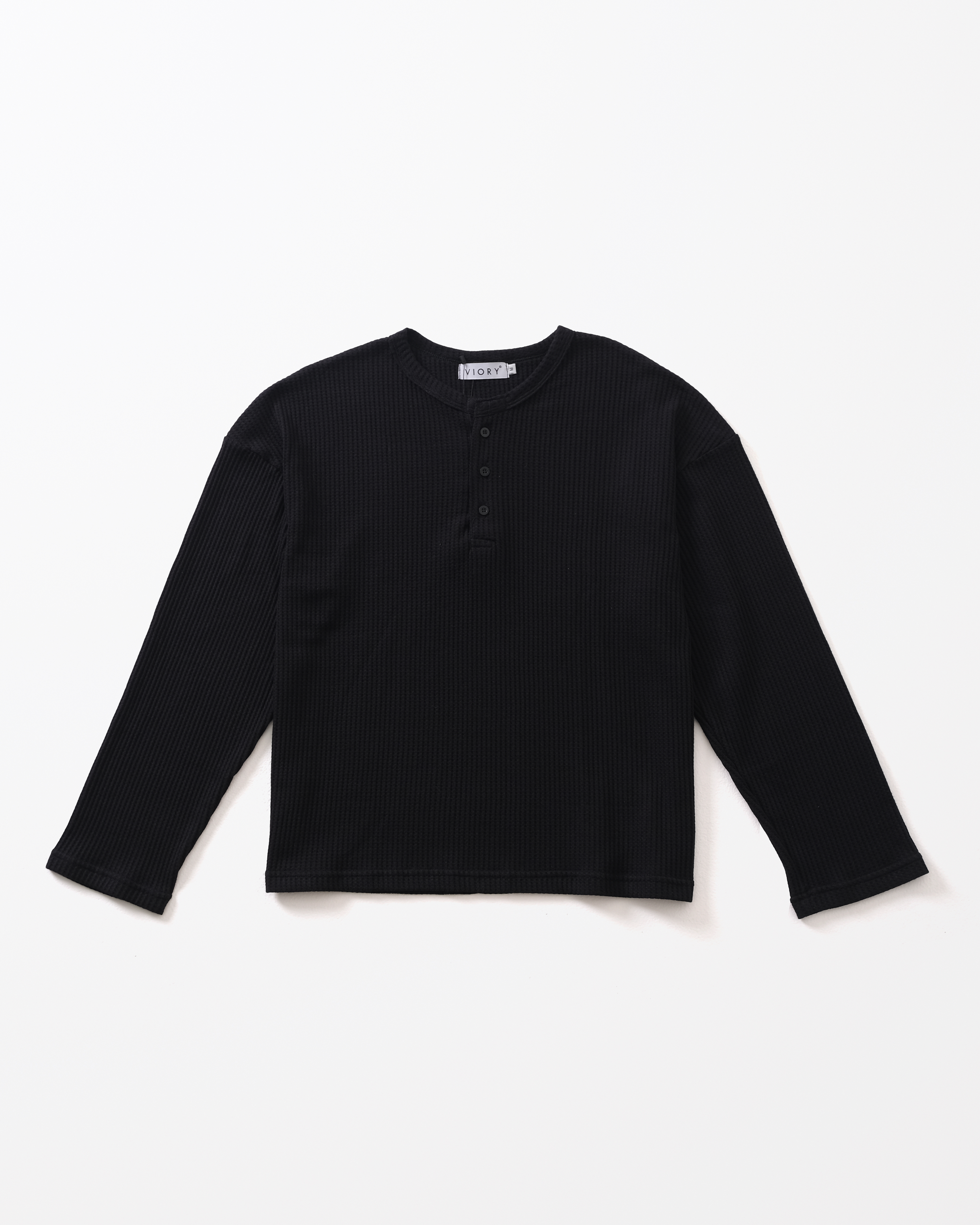 Henley Shirt Waffle Black - LSV.HN.001